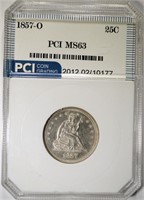 1857-O SEATED LIBERTY QUARTER PCI CH BU