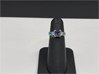 STERLING SILVER OPALITE AND AMETHYST CZ RING