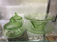 Green Depression Serving Bowl & Covered Canisters