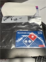 Dominos gift card $25.00x 4 = $100.00