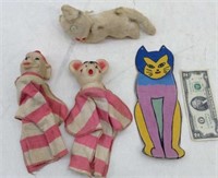Vtg Items w/ (2) Hand Puppets  Windup Cat (Works)
