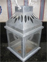 12" Tin & Glass Hanging Candle Lantern