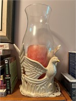 Ceramic Doves Hurricane Glass Candle Holder