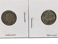 Pair of Mercury Silver Dime coins
