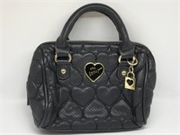 Betsey Johnson Black Quilted Hearts Faux Leather