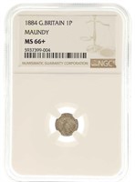 1884 G. BRITAIN MAUNDY ISSUE 1P SILVER COIN NGC MS