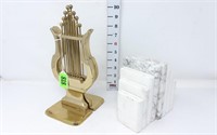 Brass Harp & Marble Bookends