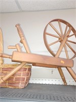 Small Vtg. Spinning Wheel, Heart Basket