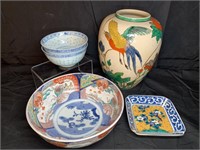 Vase, Trinket Dish & 3 Bowls Oriental