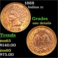 1888 Indian 1c Grades Unc Details