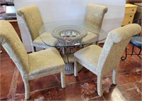 GLASS TOP TABLE W/ 4 UPHOLSTERED CHAIRS
