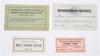 1893 World's Fair 2 MIDWAY PASSES & INDIANA TICKET