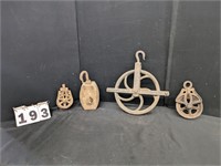 4 Assorted Vintage Wood & Metal Pulleys
