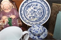 BLUE DECORATED CUP & SAUCER - PLATE