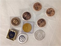 6pc Bronze colored Mediallions/Coins, 2 Silver