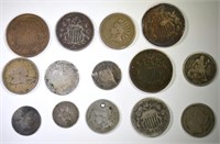 14 COINS: 2- 1867 2C, 1866, 1864, 3C 1852, 1867,