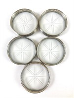 5 Silver plated and glass coasters