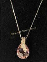 Sterling Silver & Pink Gem Necklace