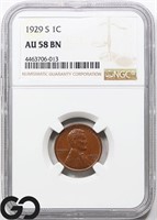 1929-S Lincoln Wheat Cent, NGC AU58 Guide: 28
