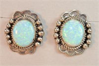 Sterling Oval Opal Earrings
