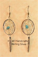 Indian Silver Dream Catcher Earrings w/Turquoise