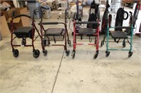 (4) Walkers with Seats and Brakes, one is like new