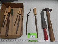 Hammer; sharpening stone; assorted files