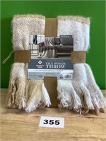 Oversized Faux Mohair Throw with Fringe