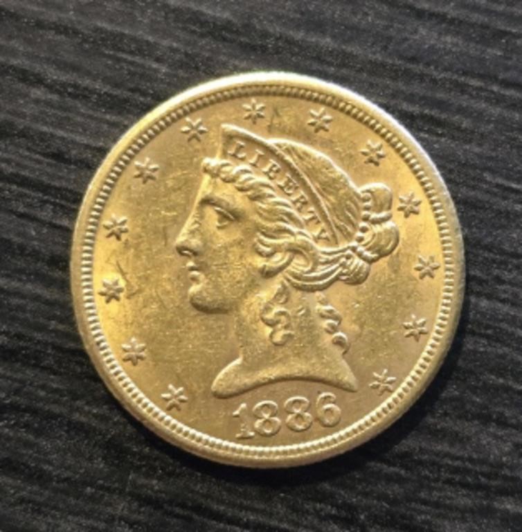 1886-S Gold Liberty $5 Coin