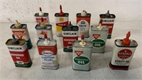 12 oiler & lighter fluid tins; Conoco, Sinclair, e