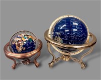 (2) INLAID STONE TABLE GLOBES