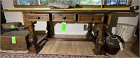 3 Drawer Library Table & 4x Wooden Chairs