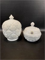 2 Vintage Westmoreland Milk Glass Candy Dishes