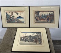 Group of signed Asian block prints 15” h x 21” w