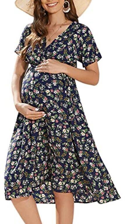 Short Sleeve Maternity Maxi Dress V Neck Floral