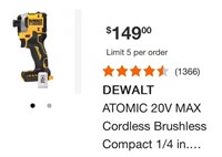 ATOMIC 20V MAX Cordless Brushless Compact 1/4 in.