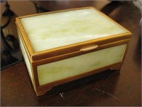 4"x 3"x 2" Brass & Translucent Stone Jewelry Box