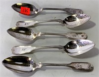 5 coin teaspoons, Sam Lewis, 6" long (one has