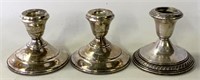 3 weighted candlesticks, sterling 3.25" dia., 3"