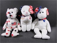 Three Patriotic Bear Beanie Babies - 2 with Tags