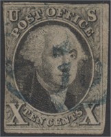 US Stamp #2 Used with small thins, nicks CV $950