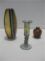 Three Art Glass Vases Tallest 10"