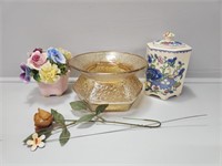 Staffordshire Floral Decor, Carnival Glass