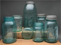 Antique Ball Mason Jars- Aqua Glass (6)