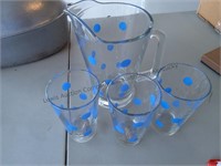 Polka dot glass pitcher with three glasses