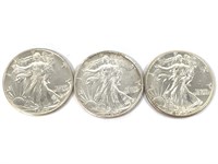 3 Walking Liberty Half Dollars: 1942 P/D/S