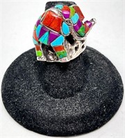 Solid Sterling Opal/Turquoise/Coral Elephant Ring