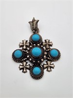 Jerusalem Silver 950 Cross w/ Blue Stones