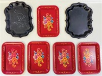 SWEET VINTAGE TOLE PAINTED TIN DRESSER TRAYS