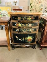Black Lacquer oriental style painted chest
